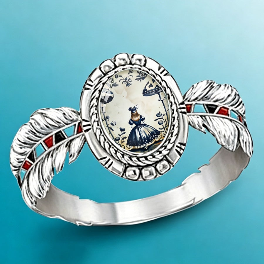Mushroom & Feather Oval Ring