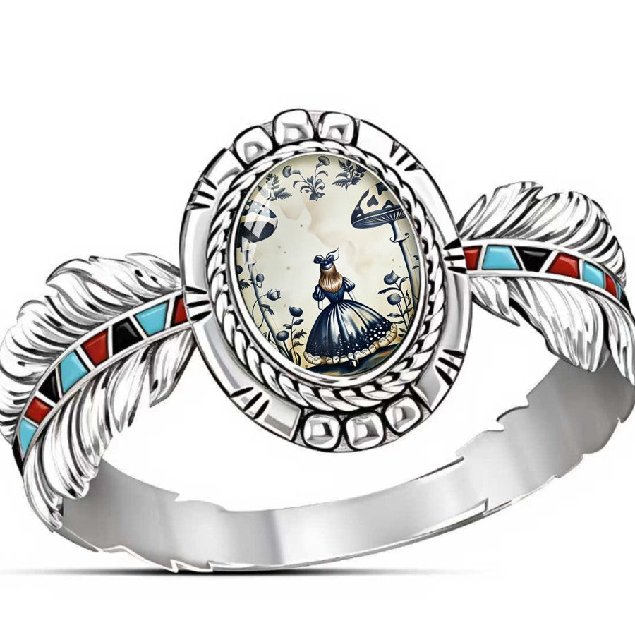 Mushroom & Feather Oval Ring
