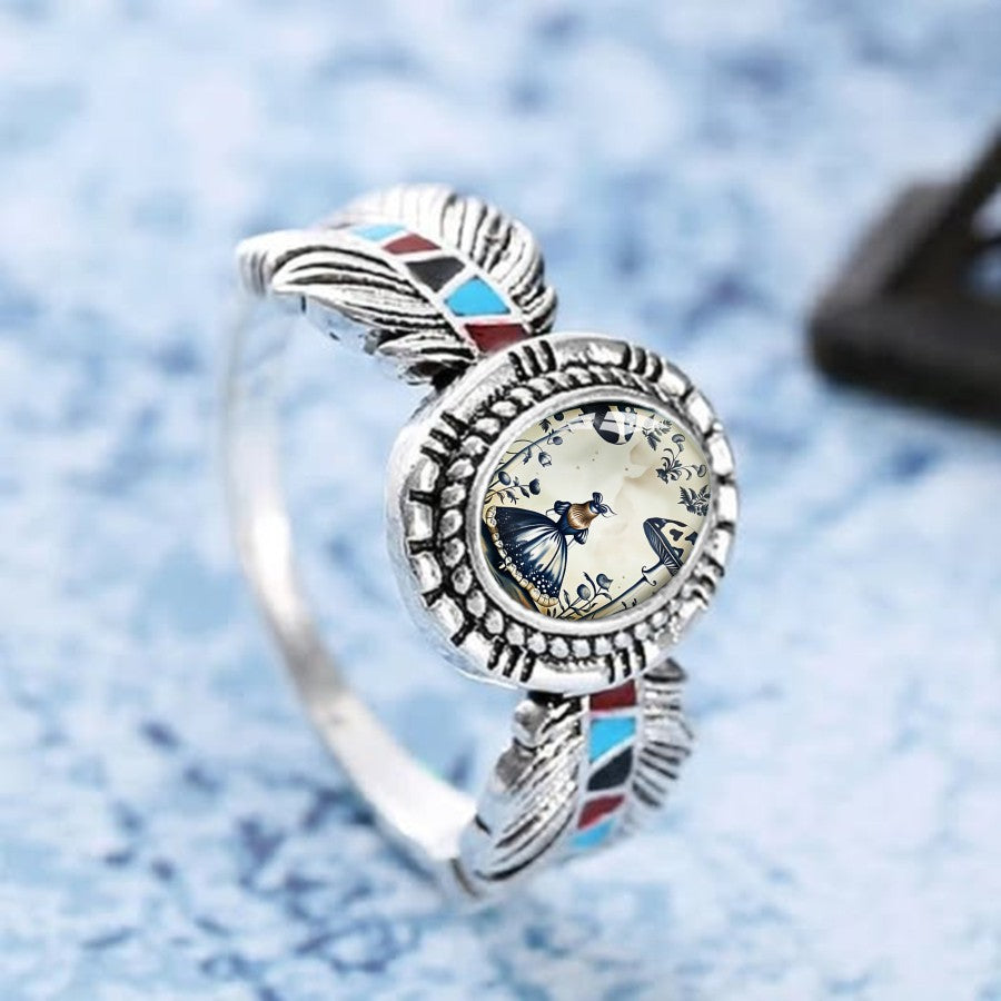 Mushroom & Feather Oval Ring