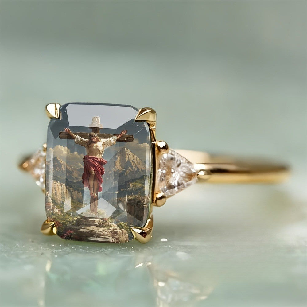 Crucifixion Scene Rectangular Ring