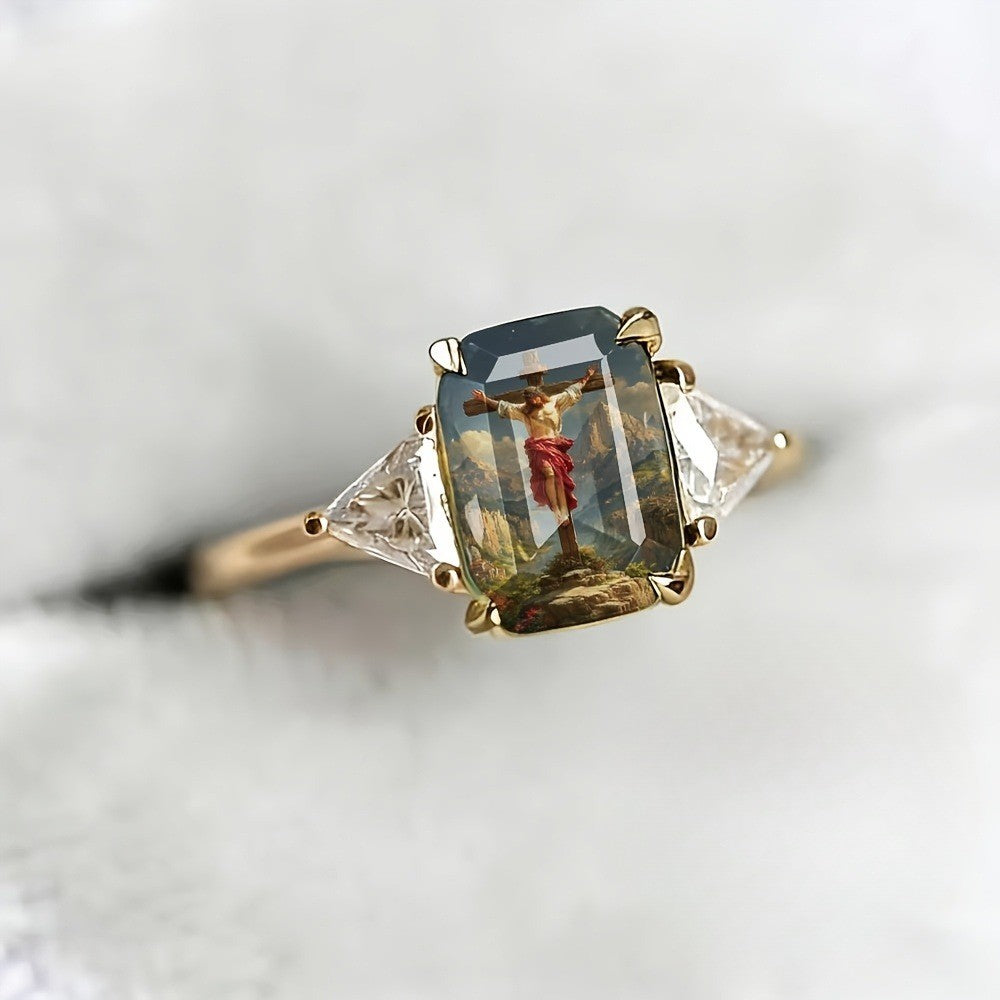 Crucifixion Scene Rectangular Ring