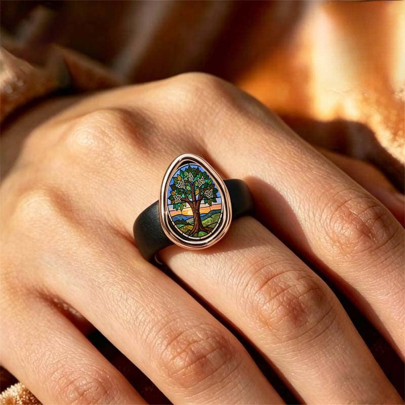 Stained Glass Tree Oval Ring