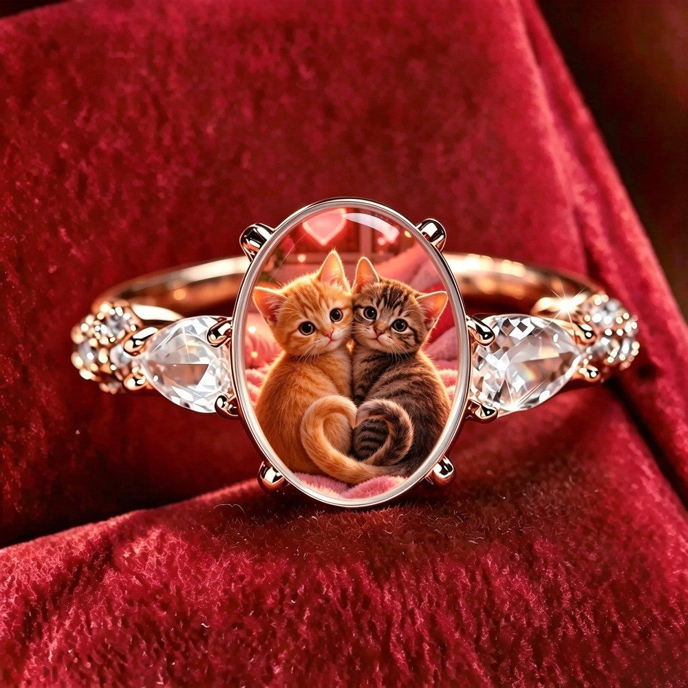 Twin Cats Oval Ring