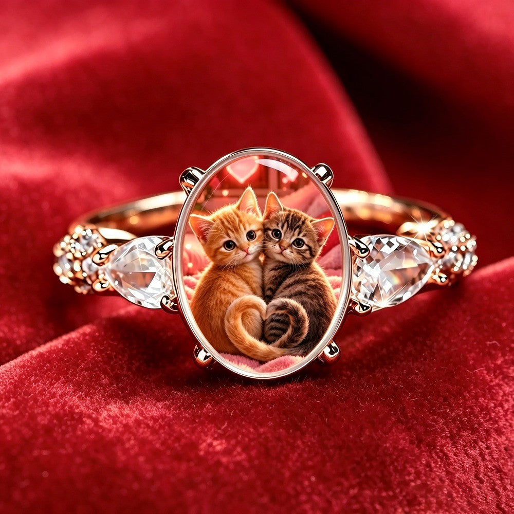 Twin Cats Oval Ring