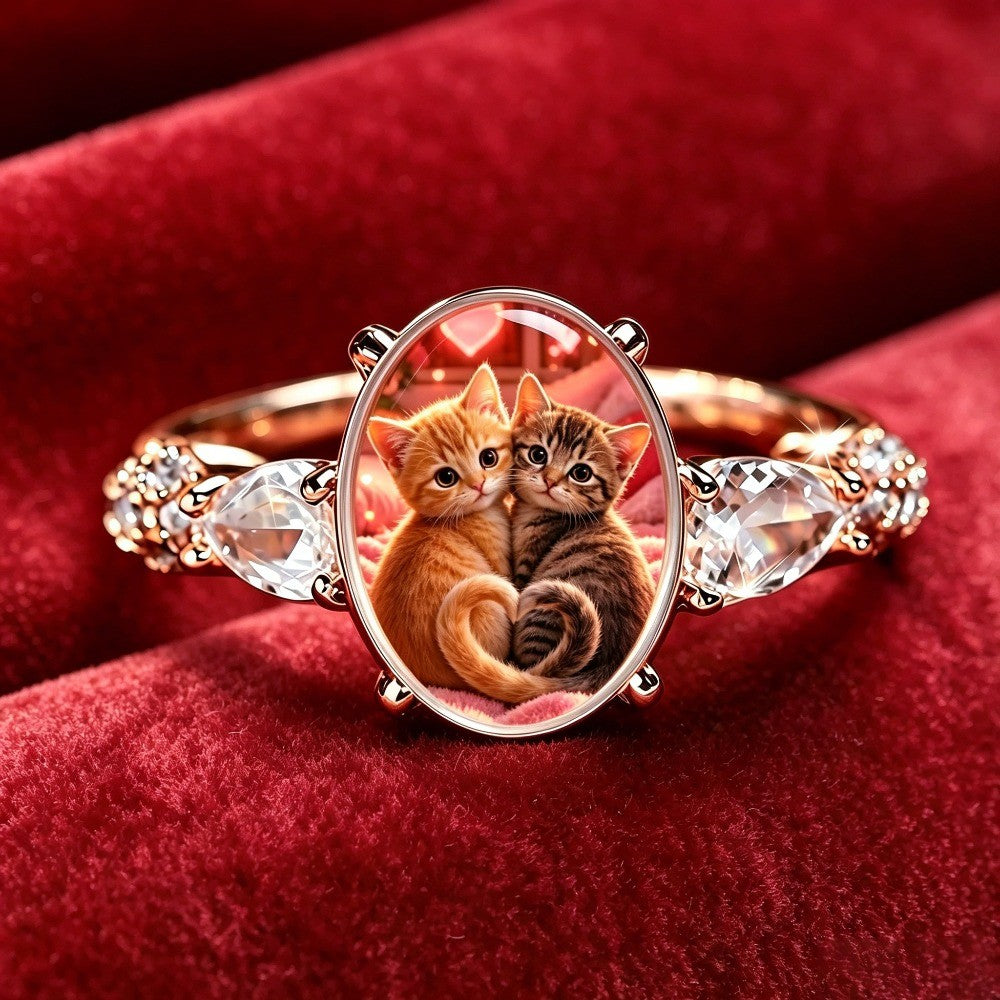 Twin Cats Oval Ring