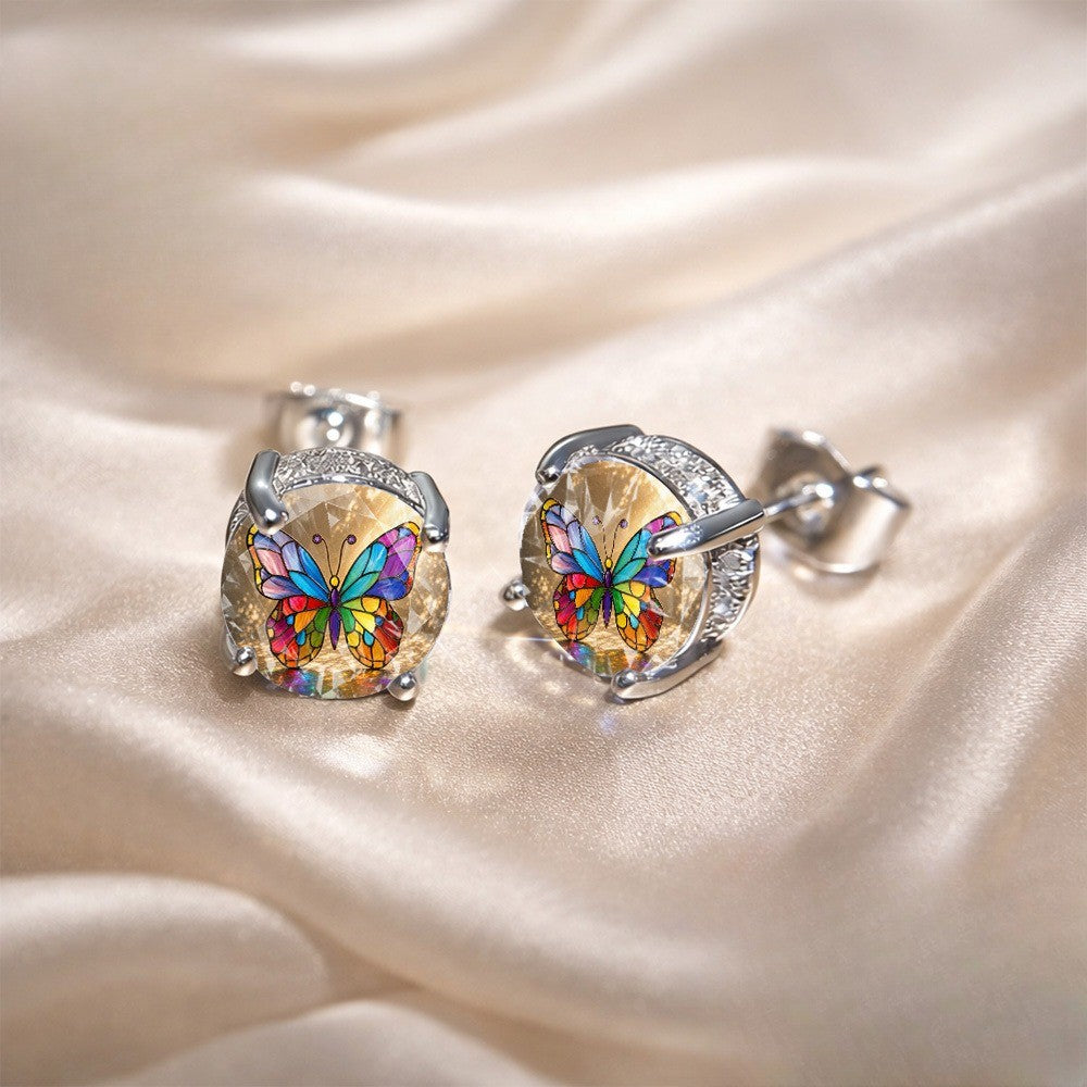 Colorful Butterfly Round Stud Earrings
