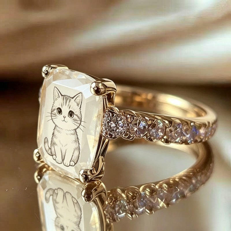 Kitten Square Statement Ring