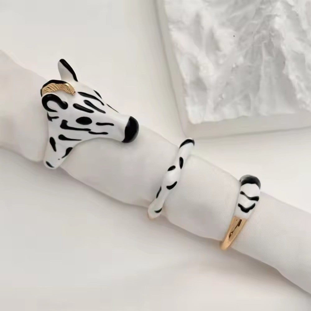 Zebra Enamel Ring Set