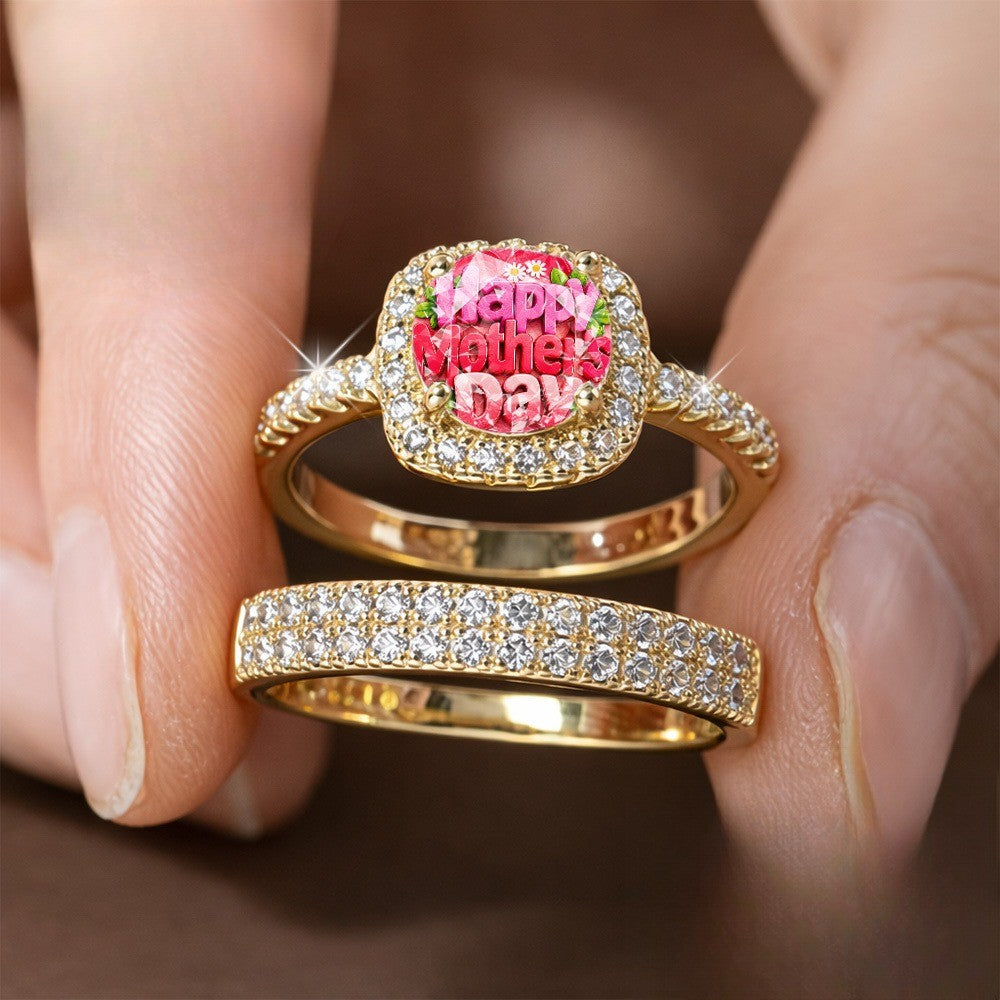 Square Crystal Mother's Day Ring Set
