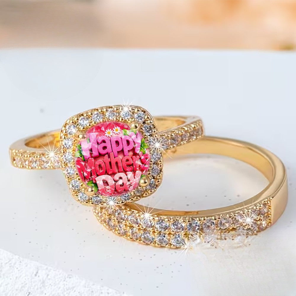 Square Crystal Mother's Day Ring Set