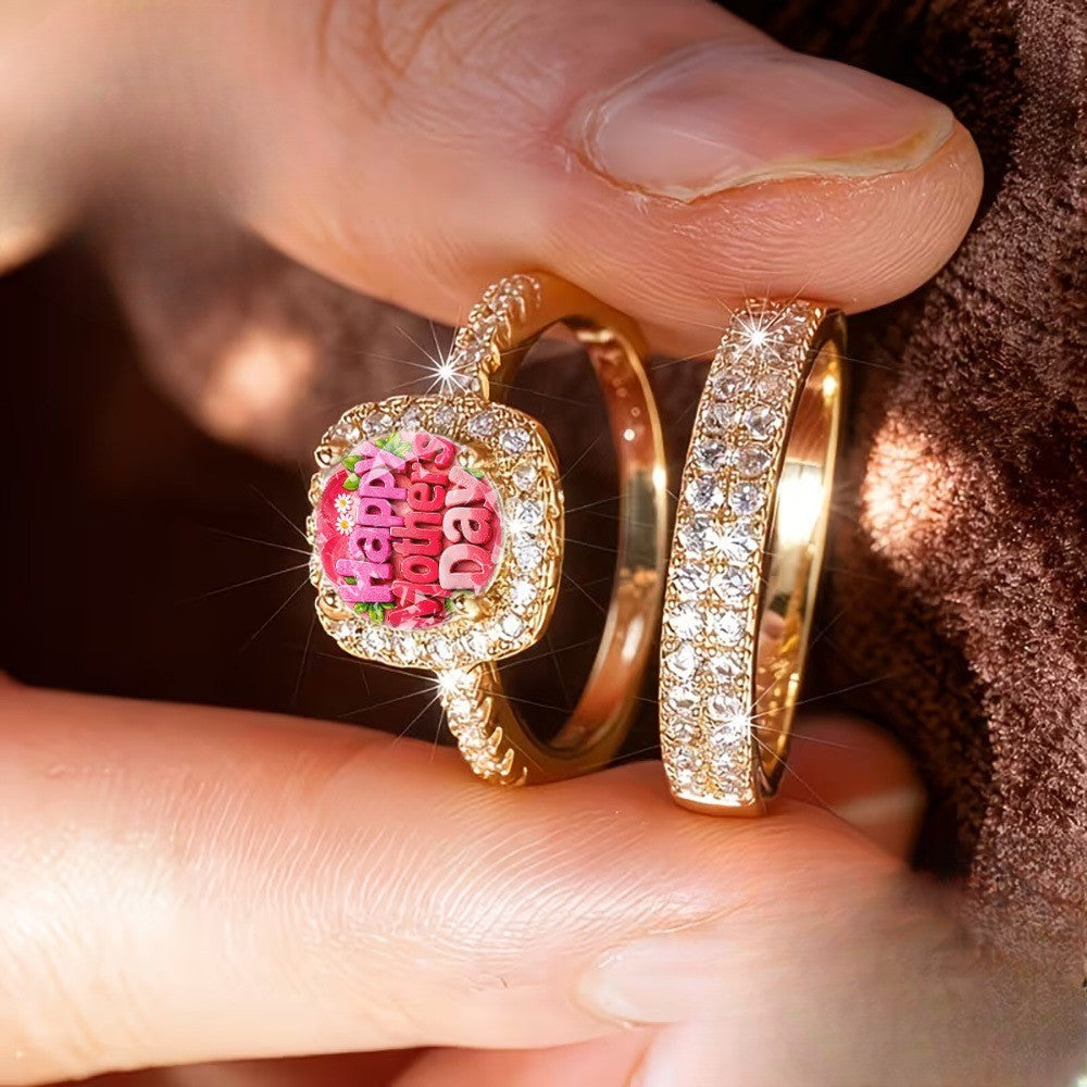 Square Crystal Mother's Day Ring Set