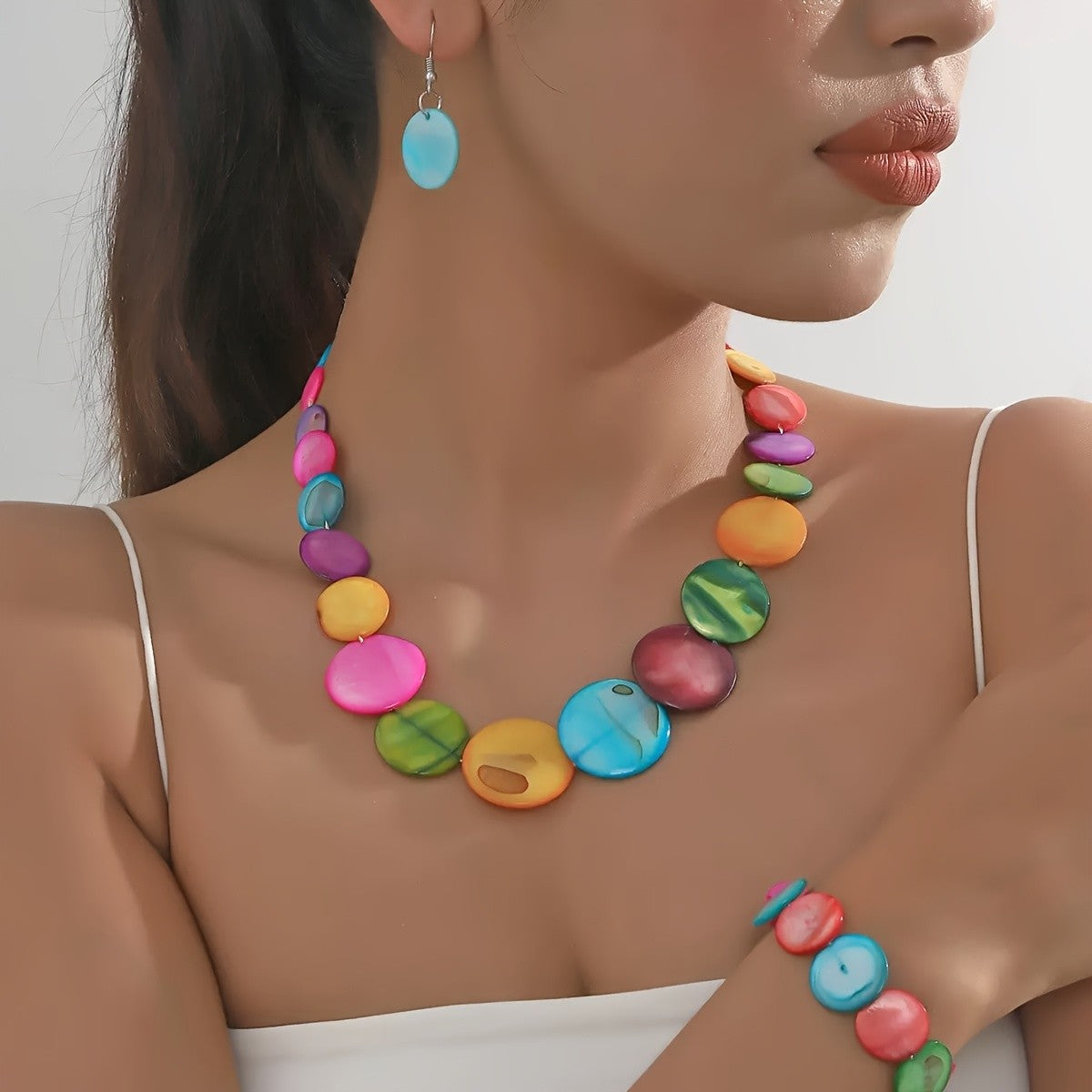 Multicolor Oval Disc Necklace