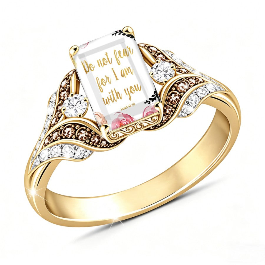 Scripture & Crystal Square Ring