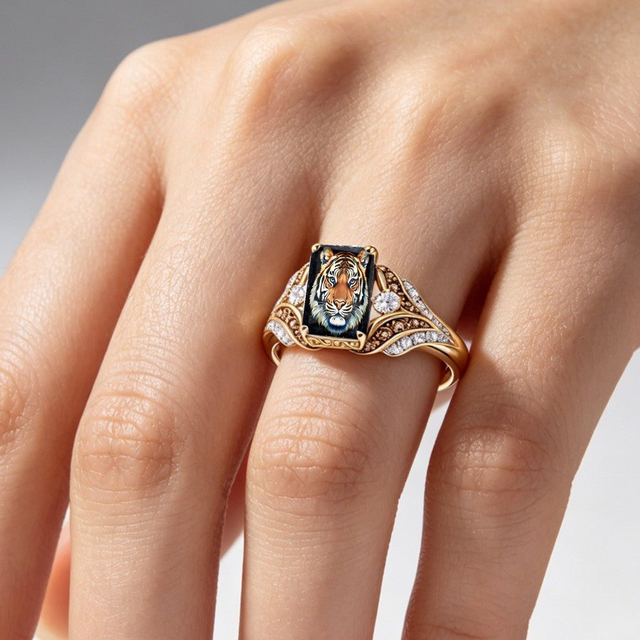 Tiger Square Statement Ring