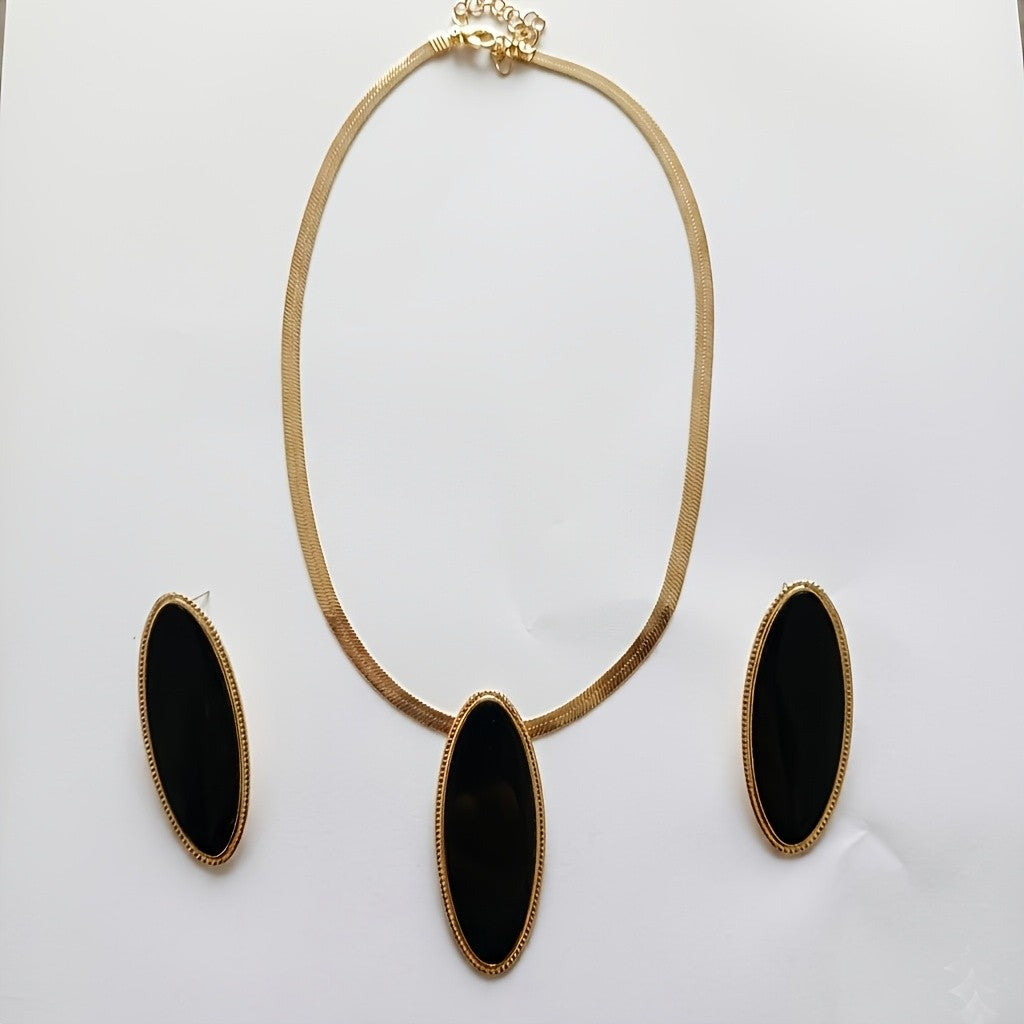 Black Oval & Snake Chain Set