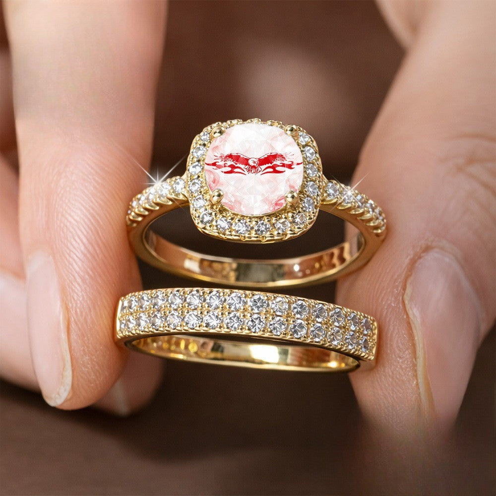 Red Eagle Square Crystal Ring Set