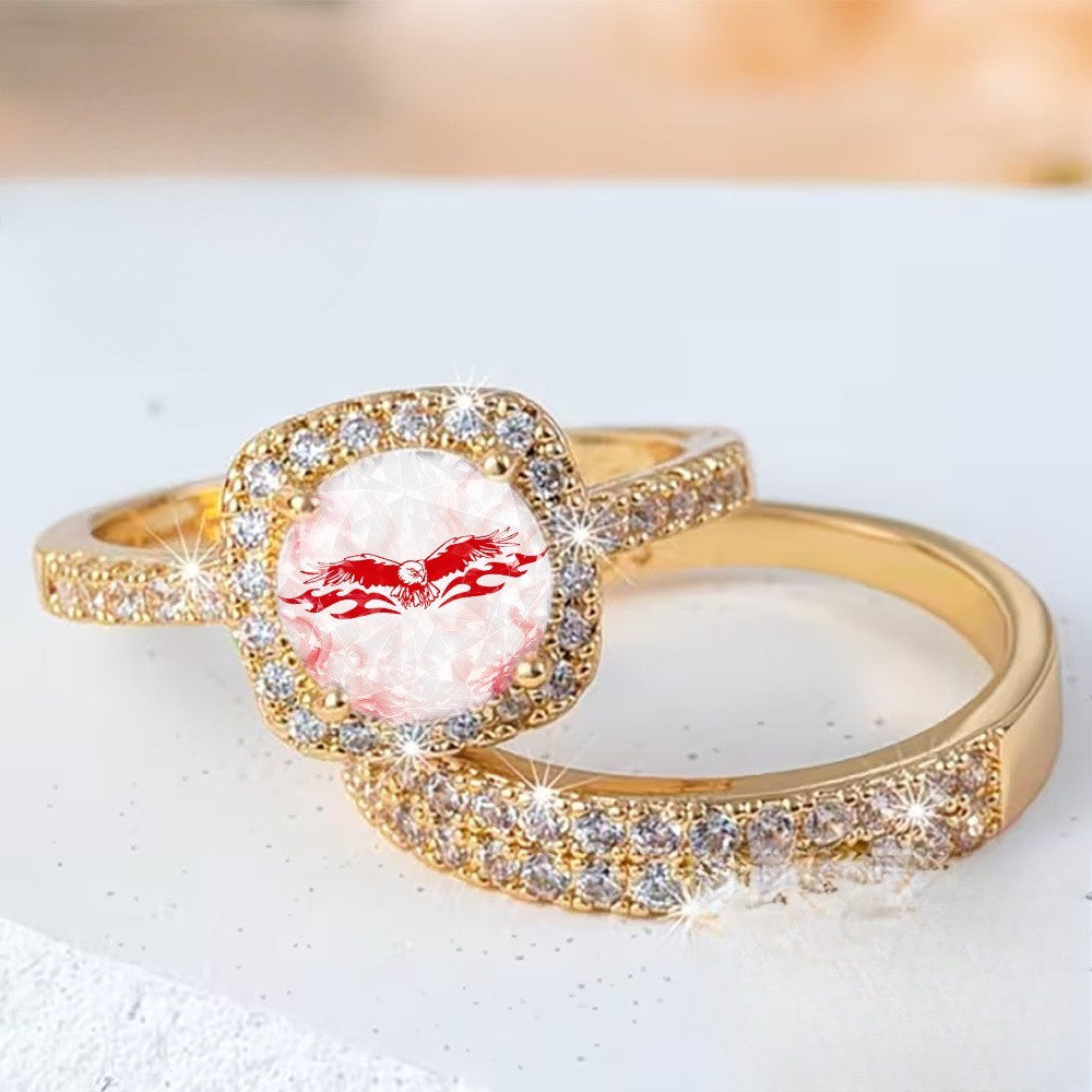 Red Eagle Square Crystal Ring Set