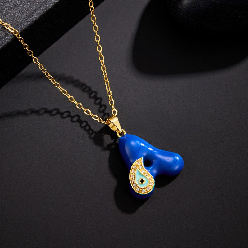 Blue Initial Evil Eye Necklace