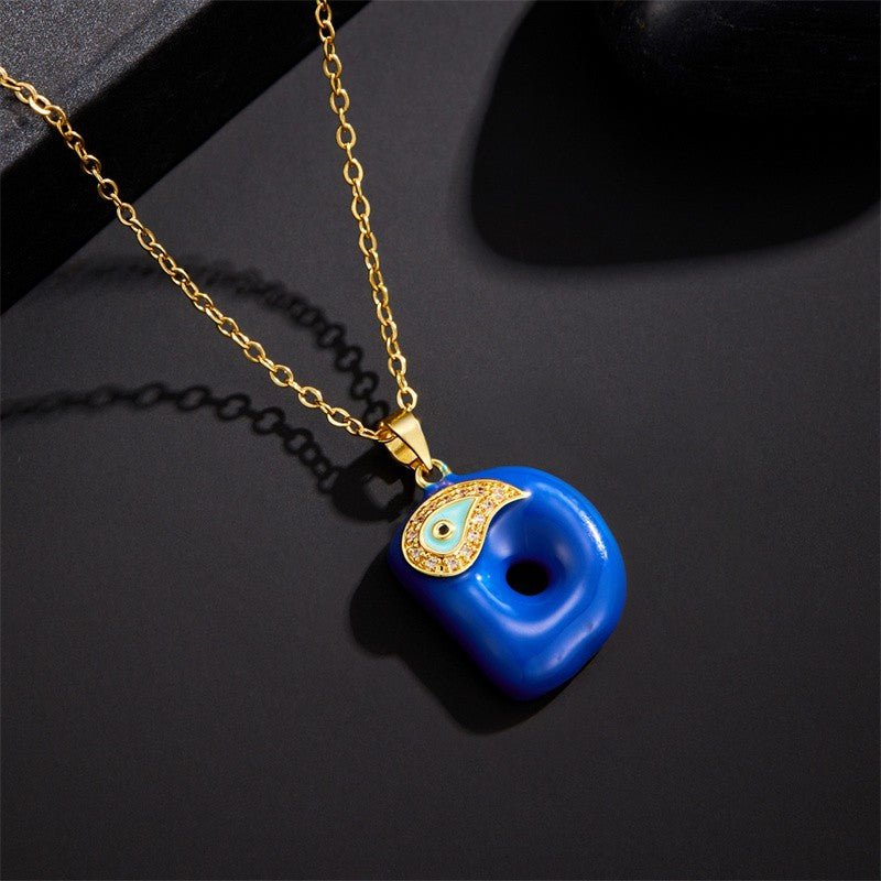 Blue Initial Evil Eye Necklace