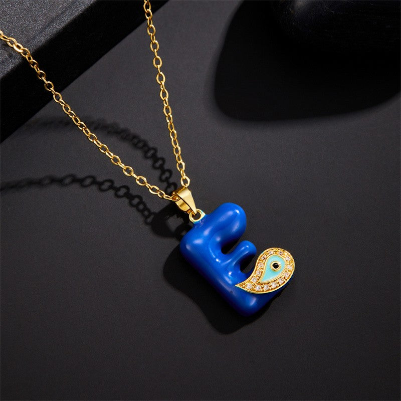 Blue Initial Evil Eye Necklace