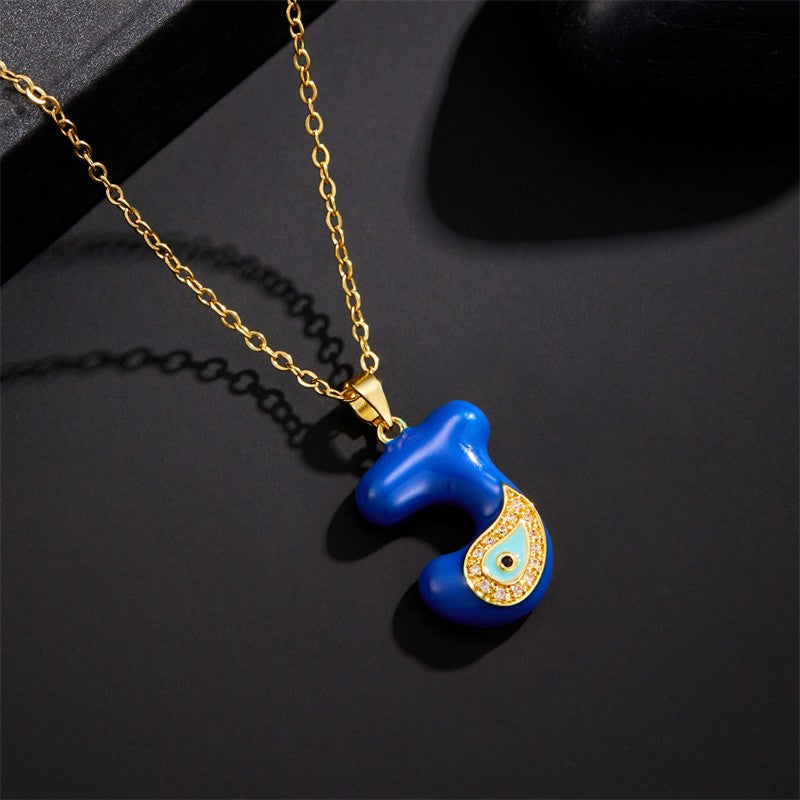 Blue Initial Evil Eye Necklace