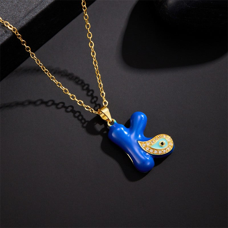 Blue Initial Evil Eye Necklace