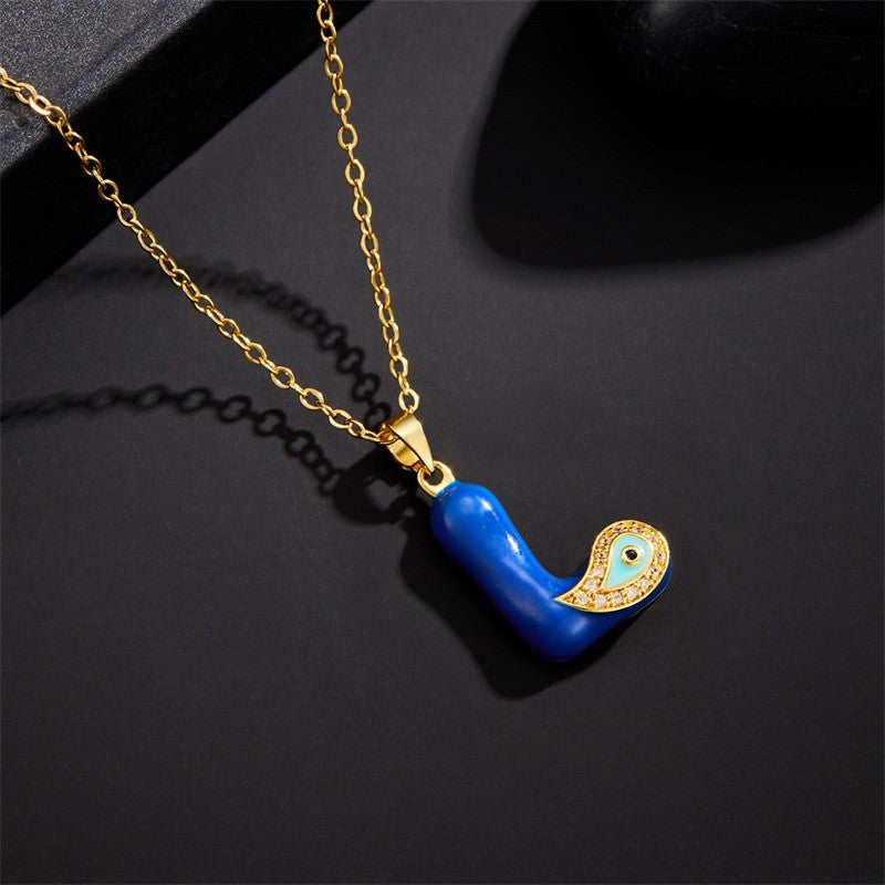 Blue Initial Evil Eye Necklace