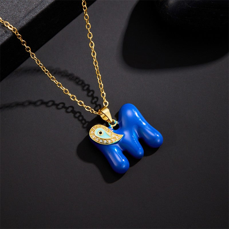 Blue Initial Evil Eye Necklace