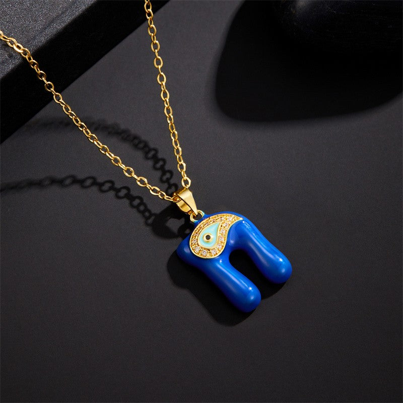 Blue Initial Evil Eye Necklace