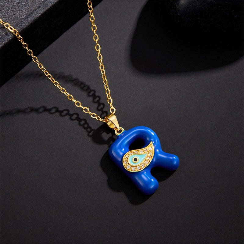 Blue Initial Evil Eye Necklace