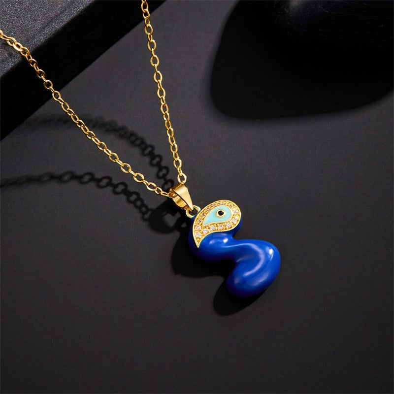 Blue Initial Evil Eye Necklace