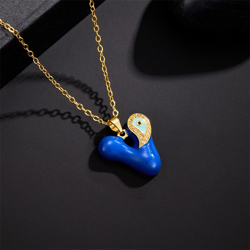 Blue Initial Evil Eye Necklace
