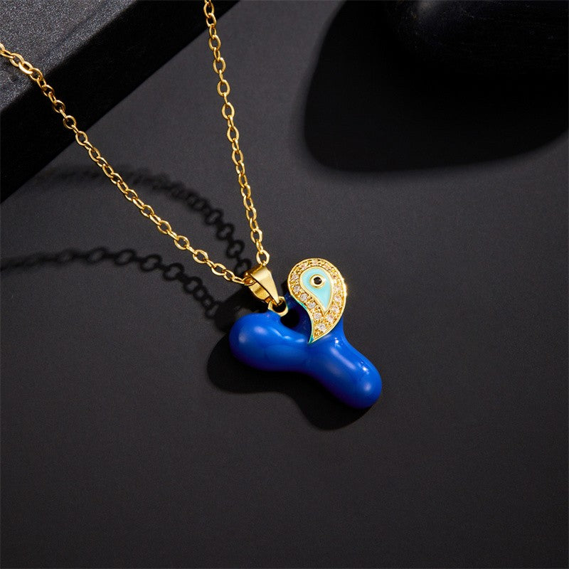 Blue Initial Evil Eye Necklace