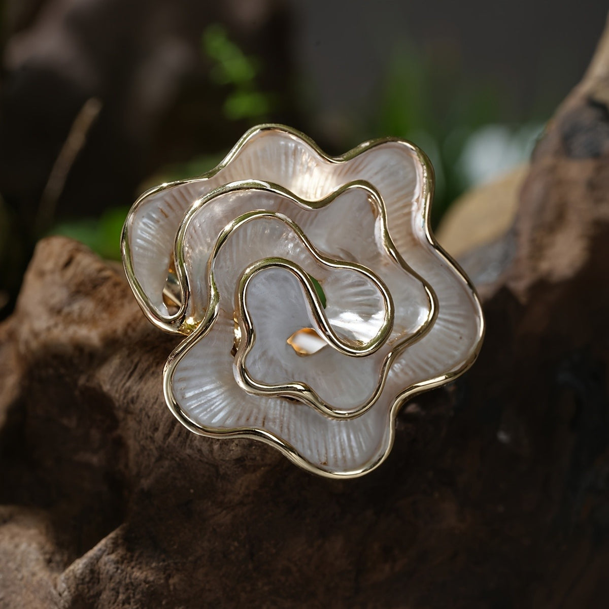 Layered White Petal Statement Ring