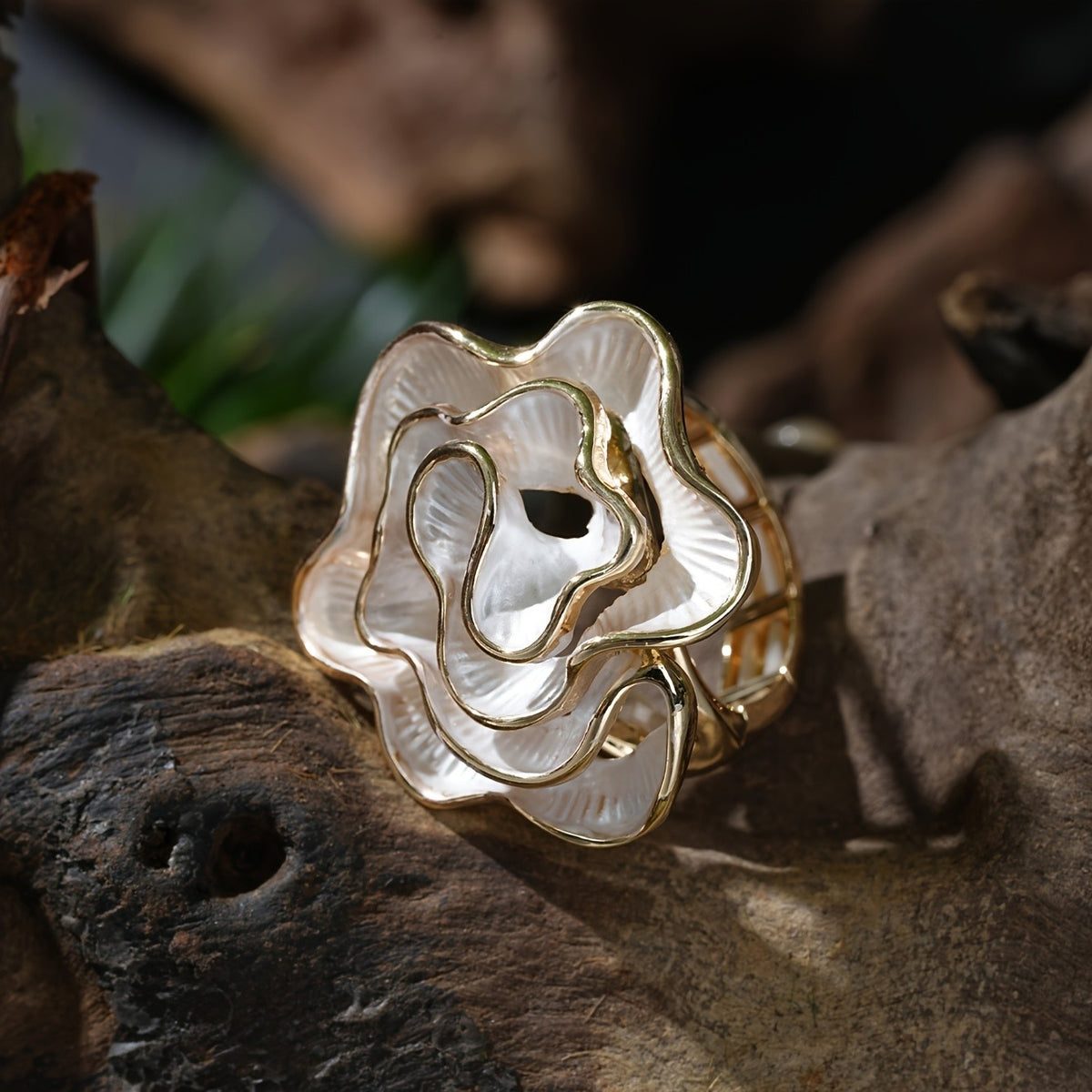 Layered White Petal Statement Ring