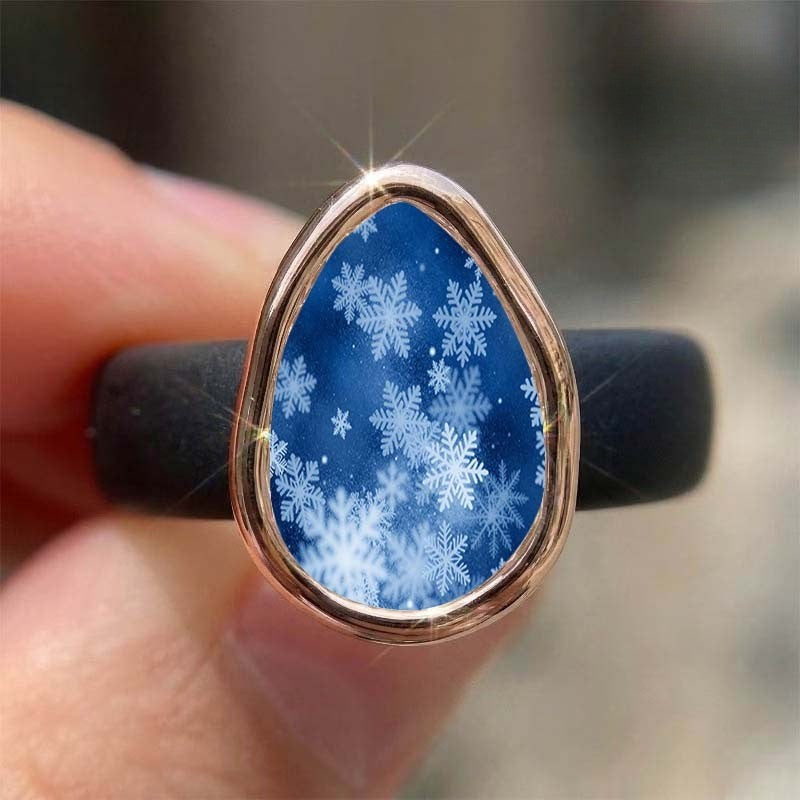 Blue Snowflake Teardrop Ring