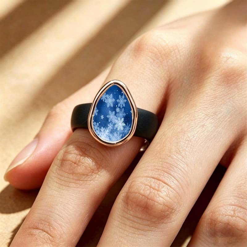 Blue Snowflake Teardrop Ring