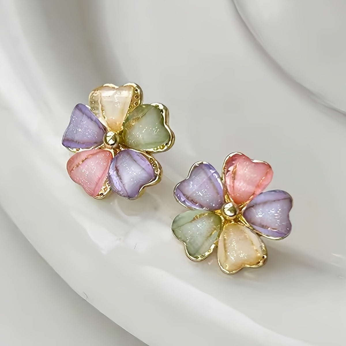 Pastel Flower Petal Stud Earrings