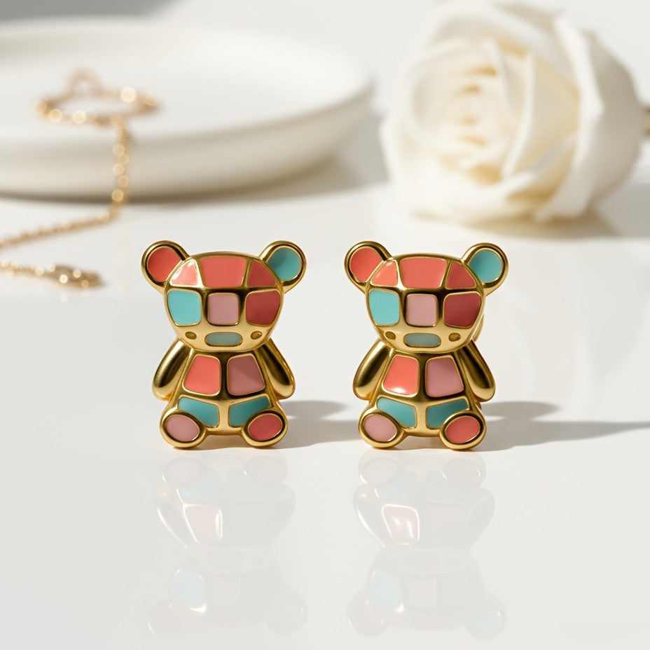 Colorful Geometric Bear Stud Earrings