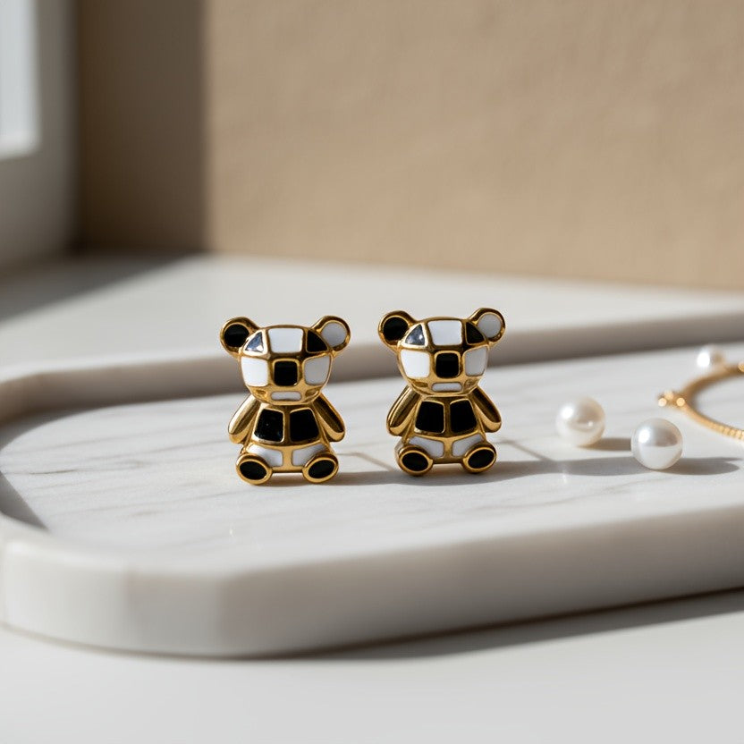 Colorful Geometric Bear Stud Earrings