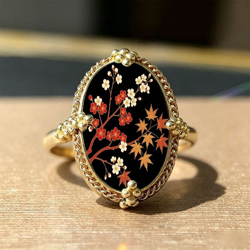 Floral Maple Leaf Oval Ring