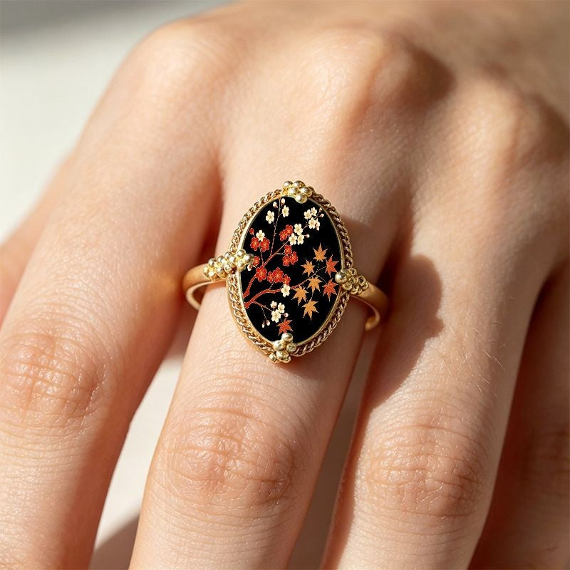 Floral Maple Leaf Oval Ring
