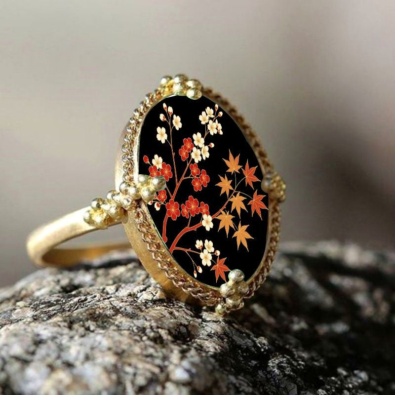 Floral Maple Leaf Oval Ring