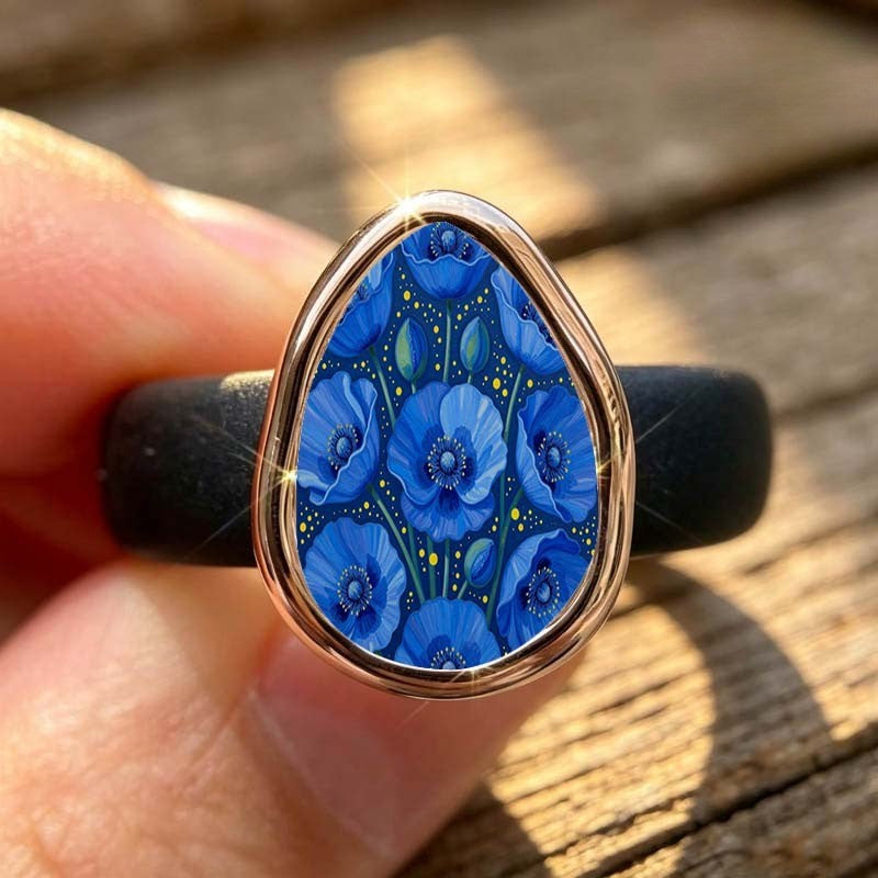 Blue Poppy Teardrop Ring