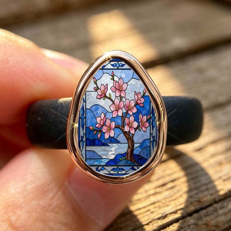 Cherry Blossom Stained Glass Ring