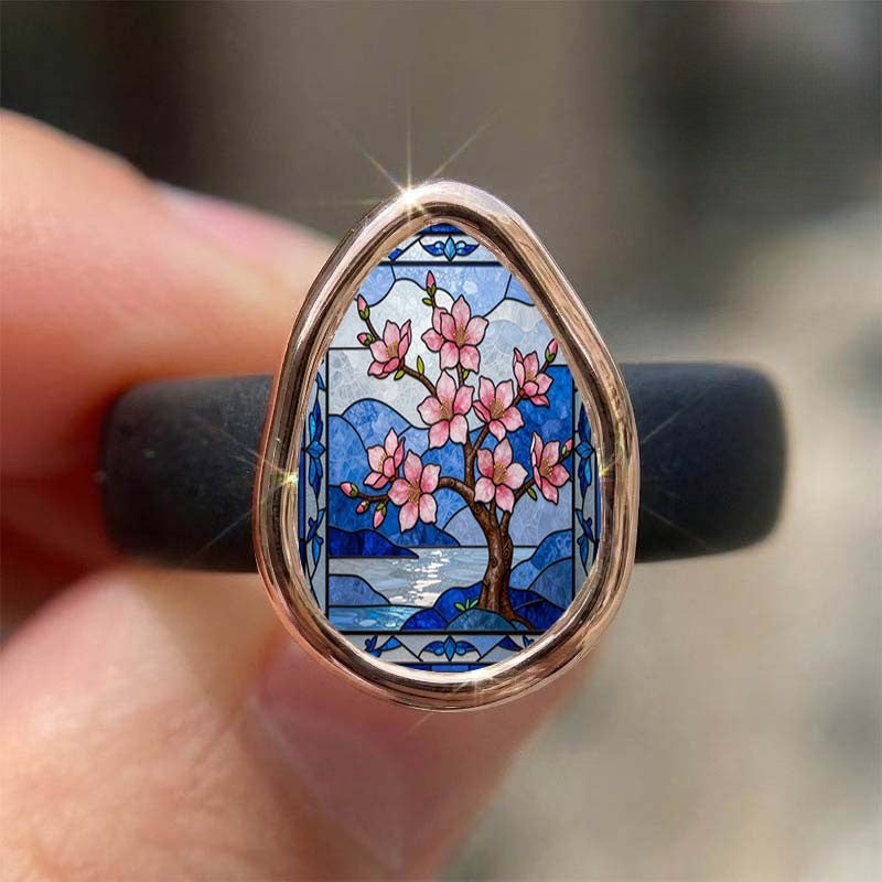Cherry Blossom Stained Glass Ring