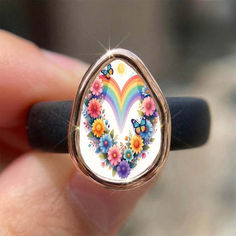 Rainbow Butterfly Teardrop Ring