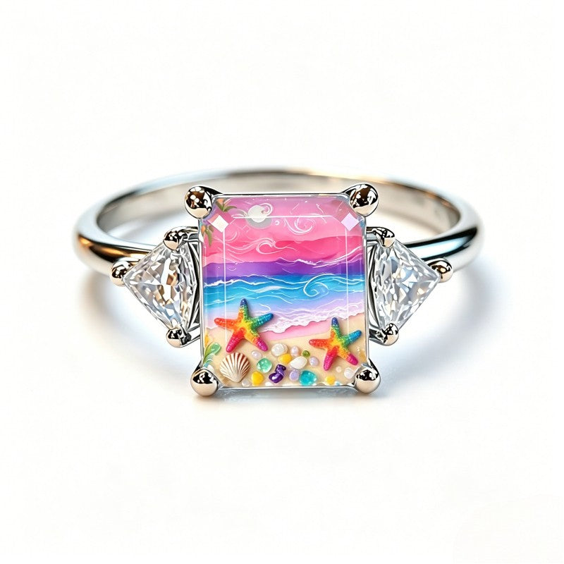 Seaside Sunset Square Ring
