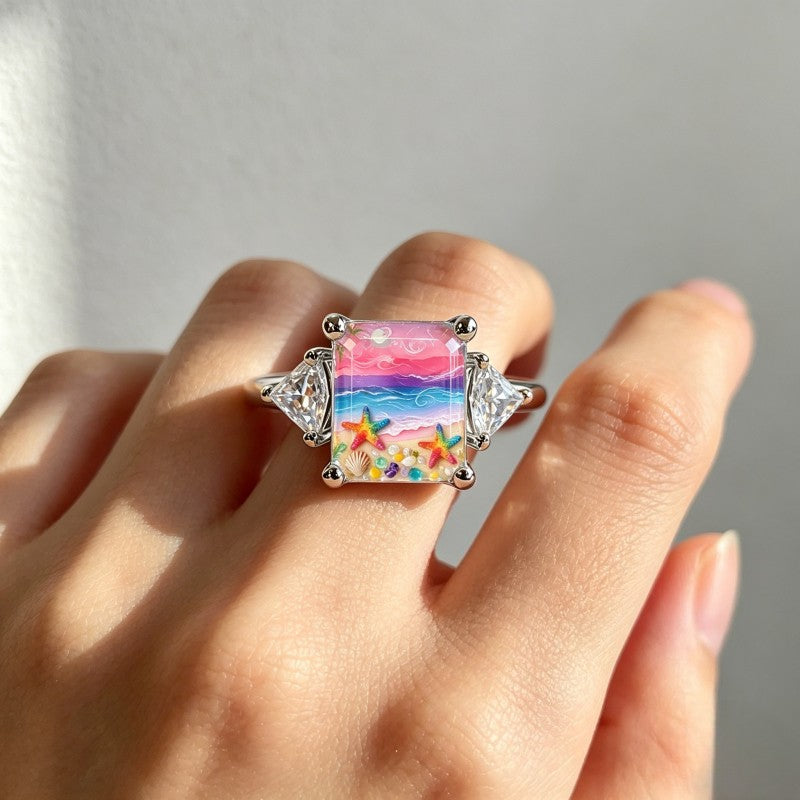 Seaside Sunset Square Ring