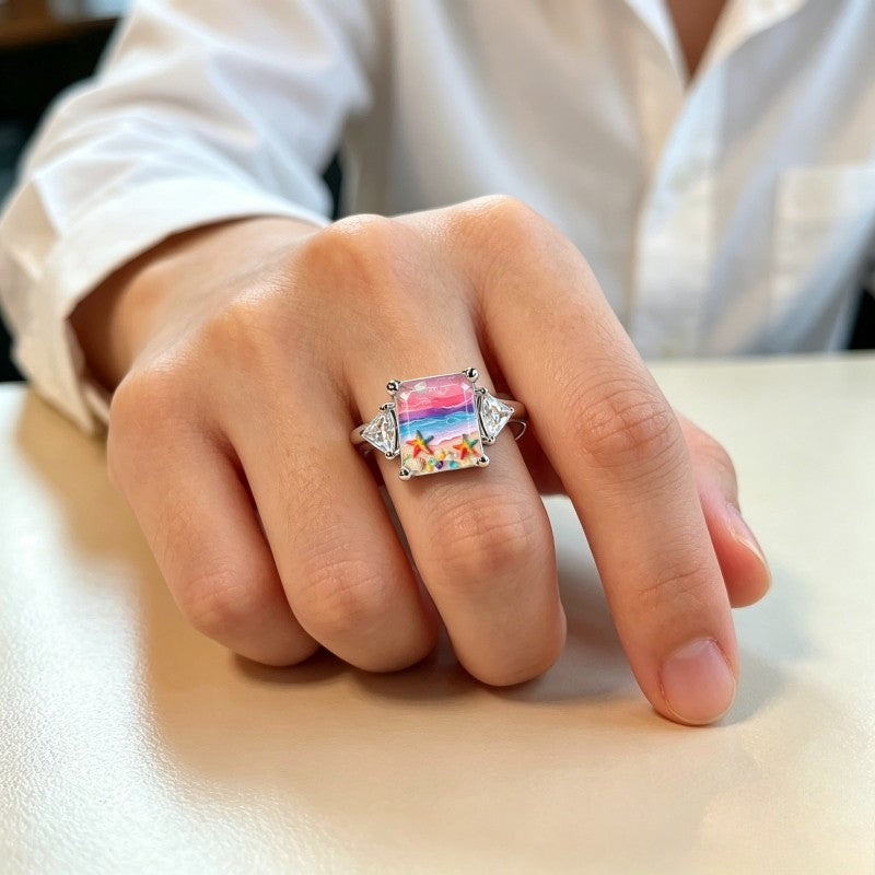 Seaside Sunset Square Ring